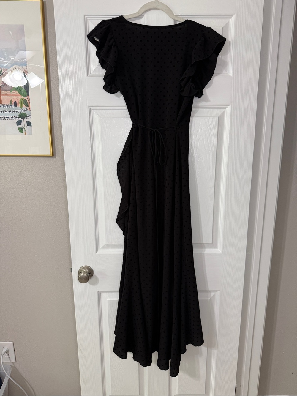 Tyche Black Polka-Dot Ruffle High-Low Wrap Dress - Picture 2 of 5
